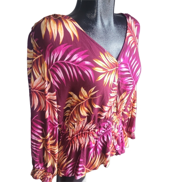 Sofia Vergara Tropical Print Long Sleeve Blouse L - Picture 2 of 6